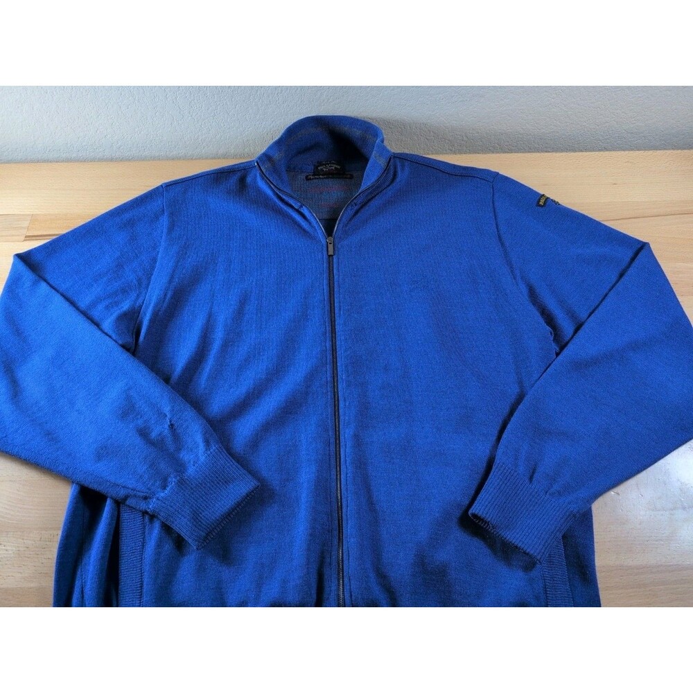 Paul & Shark Full Zip Sweater Mens Large Blue Wool Yacht Nautical READ Flaw